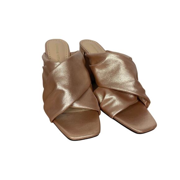 Adrienne Vittadini Sandals Pink Shimmer Faux Leather Block High Heel Mules 8 - Picture 2 of 8